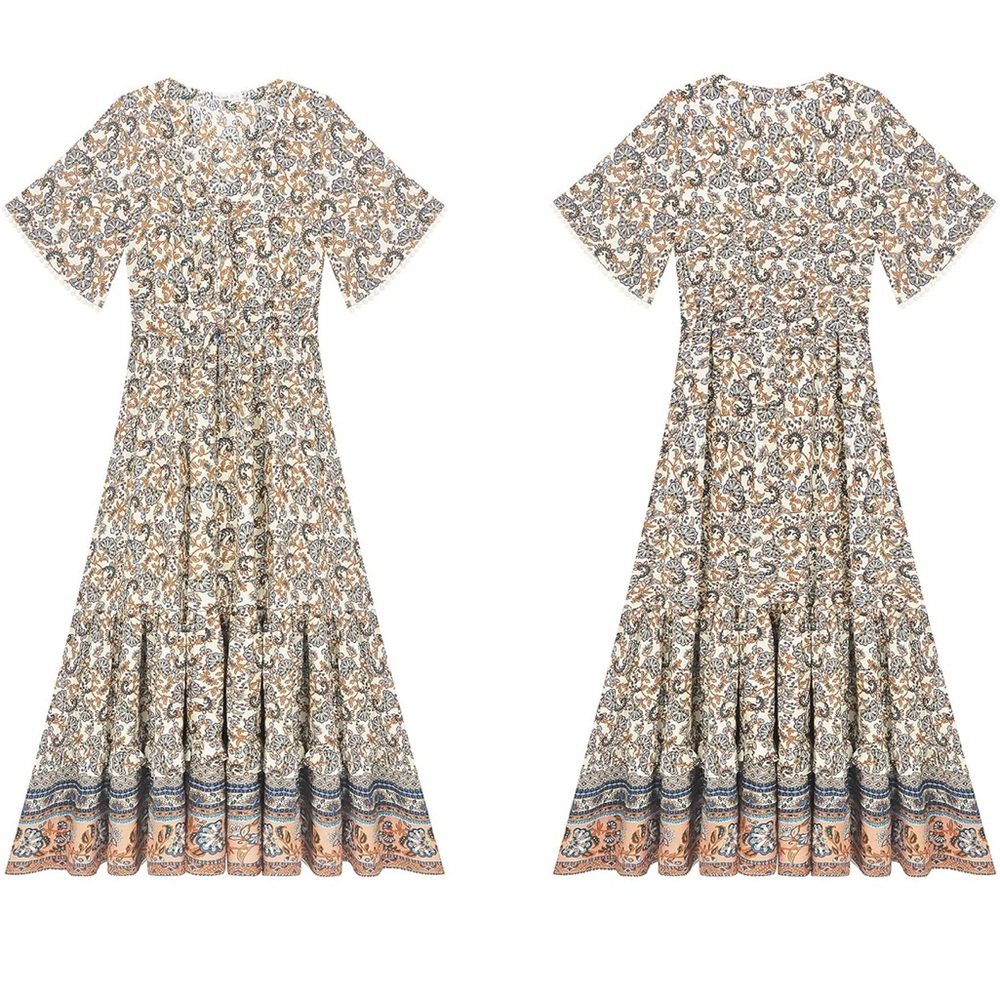 R. Vivimos Floral Maxi Dress with Orange and Blue Accents - Picture 3 of 8